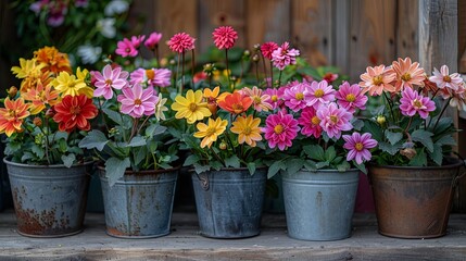 Countryside Bloom Rustic Metal Pots Overflowing with Flowers