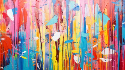 abstract paint painting colorful wallpaper, in the style of abstract expressionist drips, punctured canvases, splatter paintings - obrazy, fototapety, plakaty