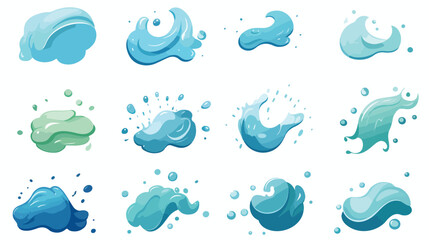 Water splashes flat icon set. Cartoon fountain wave