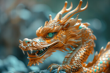 Obraz premium Witness the awe-inspiring presence of a mythical dragon, its ancient form entwined around a mountain of gleaming riches-1