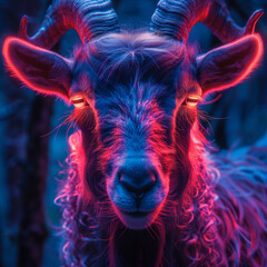 neon lights style image of beautiful goat markhor-1