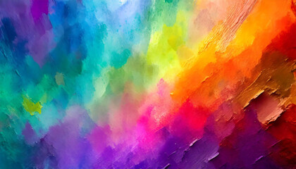 Vibrant mix of purple, orange, and yellow hues create an abstract, cloud-like painting - 784861025