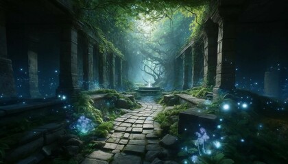 Secret Garden in Ancient Ruin - A Twilight Sanctuary Generative AI