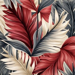 A tropical leaves pattern in shades of red, brown, and gray, in the style of linear elegance, palewave, velvia, golden age aesthetics