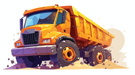 Fototapeta na wymiar Watercolor dump truck 2d flat cartoon vactor illustration