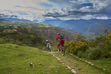 Fototapeta na wymiar The Sacred Valley of Peru is not only a treasure trove of historical and cultural wonders but also a paradise for outdoor enthusiasts, including mountain bikers.