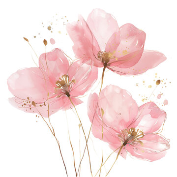 Beautiful Abstract Watercolor Flower with Petal Transparent Background, Romantic Pink Floral Design Image, Warm Spring Decoration Luxury Art, Vintage Special Day