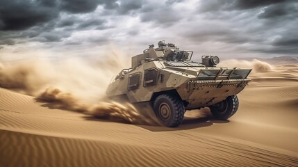 Armored Vehicle in Desert - obrazy, fototapety, plakaty