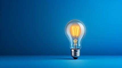 A light bulb on the right side in the picture against a blue background