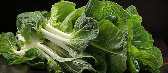 Bunch of fresh green chinese cabbage on a black background.