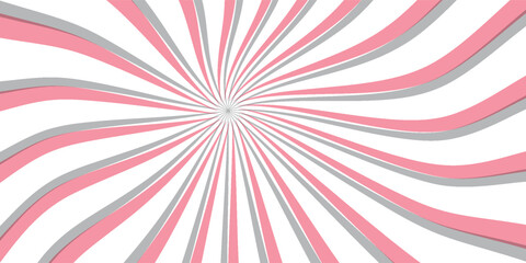 Candy color sunburst background. Abstract pink cream sunbeams design wallpaper. Colorful spinning lines for template, banner, poster, flyer. Sweet rotating cartoon swirl or whirlpool.