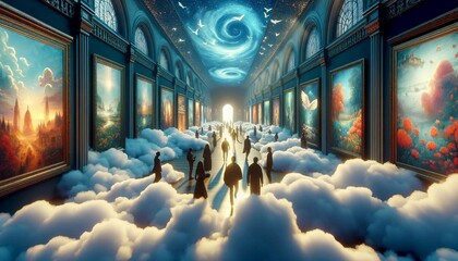 Mystical Art Gallery in the Sky - Where Dreams Meet Creativity Generative AI - obrazy, fototapety, plakaty