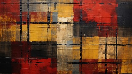 grungy fabric with red, yellow and brown patterns on it, dark brown and dark black, crossed colors - obrazy, fototapety, plakaty