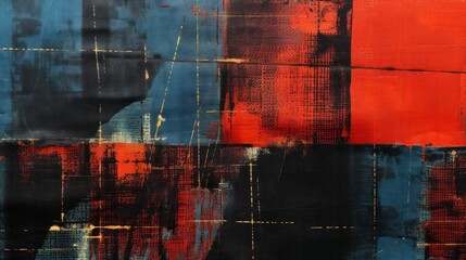 A grungy fabric with red, Red and blue patterns on it, dark orange and dark black, crossed colors