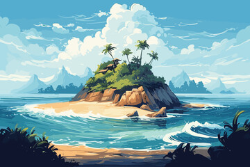 A beautiful summer beach island vector art illustration background.