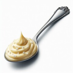 Spoon of mayonnaise isolated on a white background