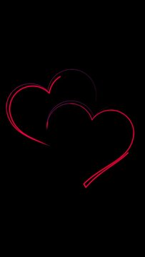 Heart Shapes in Glowing Neon Light Animation Loop
