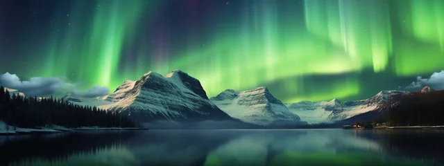 Foto auf Alu-Dibond Beautiful aurora borealis on the sky or magical and mystical northern lights. © Alpa
