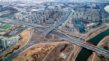 Landscape of Nanxi Wetland Park in Changchun, China in early spring