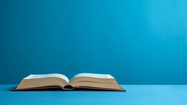 A open book on blue background