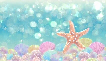 Fototapeta na wymiar Background inspired by the glittering summer of starfish and shells.