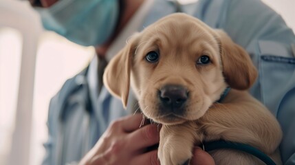Puppy Receives Gentle Care from Veterinary Staff