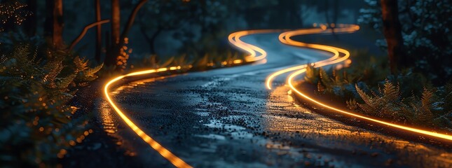 roadmap with dark background and light highlighting the path - obrazy, fototapety, plakaty