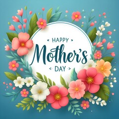 Happy Mothers Day lettering. Mother's day card with flowers