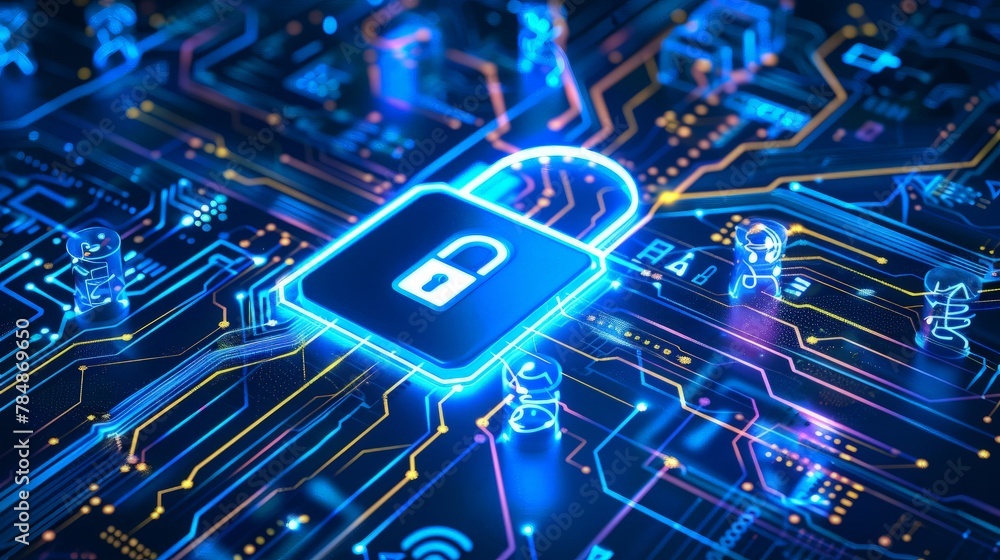 Poster cyber security and information or network protection. future technology web services for business an