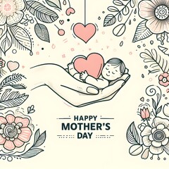 happy mother day card with flowers decoration