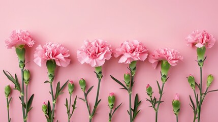 pink carnation flowers on pink background
