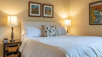 This guest suite includes a queen bed and climate control
