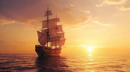 old ship in sea sunset