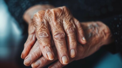 Parkinson disease patient, Alzheimer elderly senior, Arthritis person's hand in support of geriatric doctor or nursing caregiver, - obrazy, fototapety, plakaty