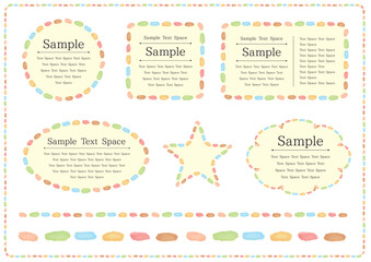 パステルカラーの水彩風ドットのフレームセット