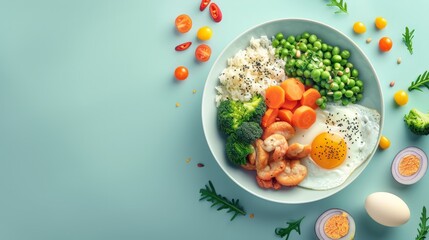 World food day, Vegetarian day concept. Breakfast meal in bowl on white table background. - obrazy, fototapety, plakaty
