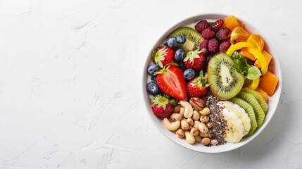 Fototapeta na wymiar World food day, Vegetarian day concept. Breakfast meal in bowl on white table background.