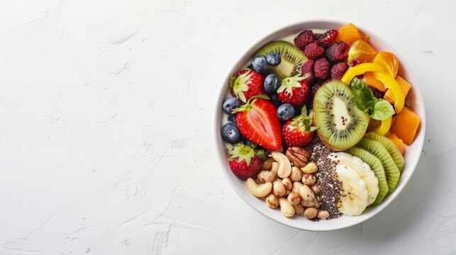 World food day, Vegetarian day concept. Breakfast meal in bowl on white table background.