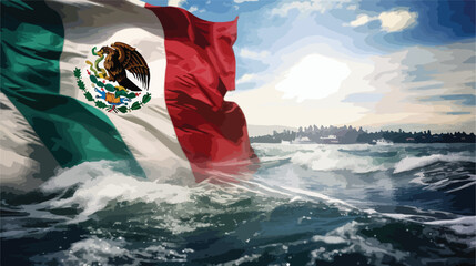 Watercolor flag background. Mexico 2d flat cartoon