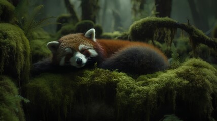 Red panda bear in the forest. 3d render illustration.
