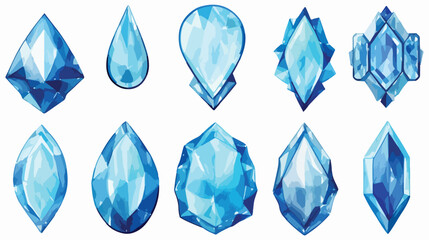 Watercolor illustrated blue crystal gems collection