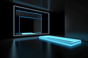 3d render of an empty room with neon lights and a door