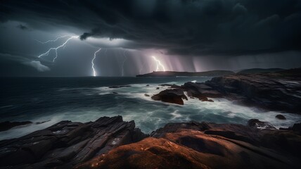 Dramatic stormy sky over the sea. Fantasy landscape.