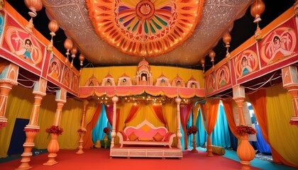 Interior Decoration of a pandal captured in west bengal. Beautiful Decoration. Beautiful Arts.