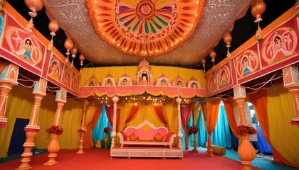 Tuinposter Interior Decoration of a pandal captured in west bengal. Beautiful Decoration. Beautiful Arts. © Muhammad