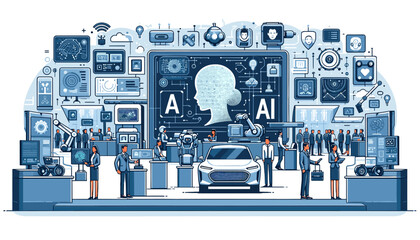 Concept of the image of an exhibition of artificial intelligence technologies. Vector illustration.