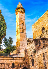 Islamnic Minaret Mosque of Omar Islamic Mosque Jerusalem Israel - 784876297