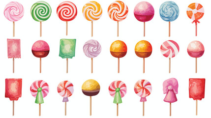 Watercolor illustration of candy collection in many