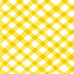 Vector seamless repeat pattern with bright sunny yellow bias gingham check plaid with grunge torn edges. Summer picnic, Easter, cottagecore projects, honey, farmers market, sunflower seeds. 