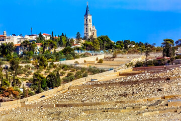 Mount of Olives Jewish Cemetaries Church of Ascension Jerusalem Israel - 784876633